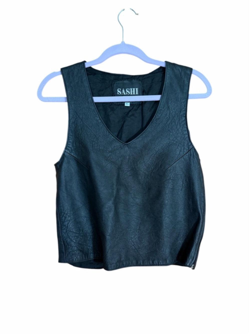 SASHI sleeveless black leather V-neck size zip tank top women’s XL